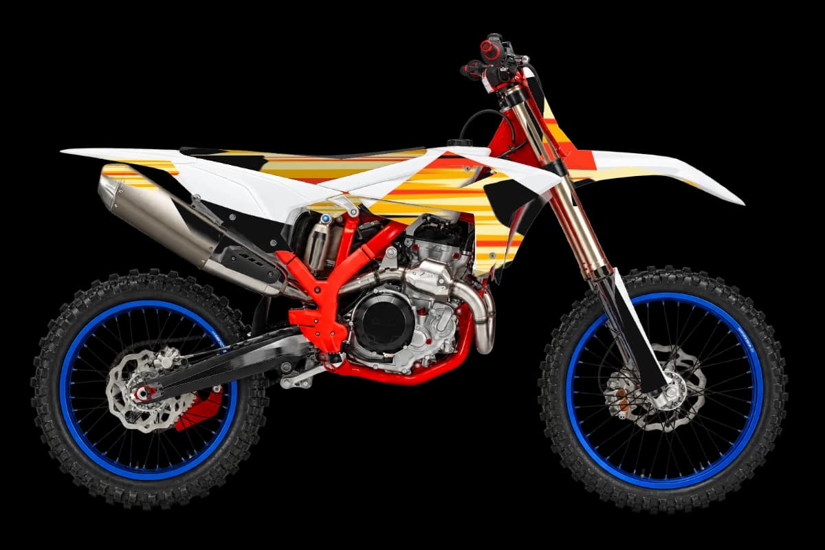 Flame style dirt bike graphics kit on a Beta 450 RX