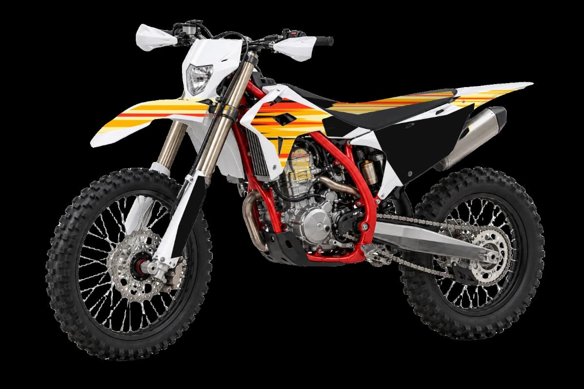 Flame style dirt bike graphics kit on a Beta RR X-PRO 480 4T