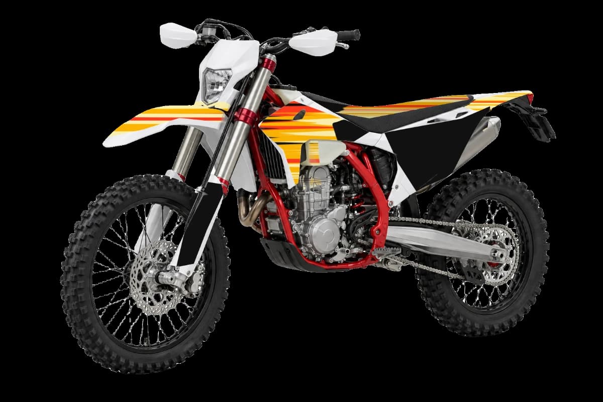Flame style dirt bike graphics kit on a GasGas EC 450F