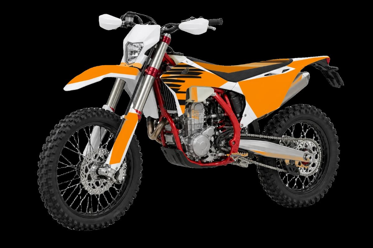 Tiger stripe style dirt bike graphics kit on a GasGas EC 450F