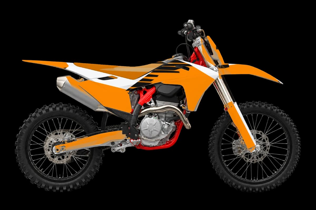 Tiger stripe style dirt bike graphics kit on a GasGas MC 250F