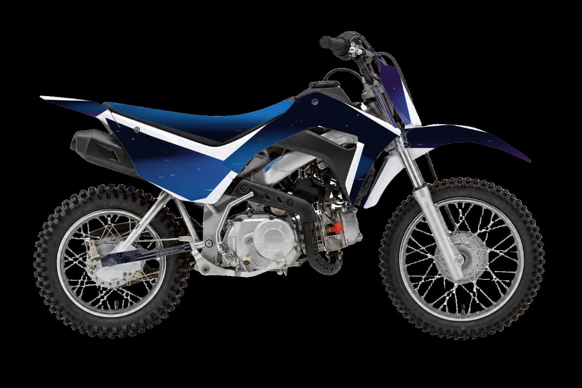 Galaxy style dirt bike graphics kit on a Honda CRF110F