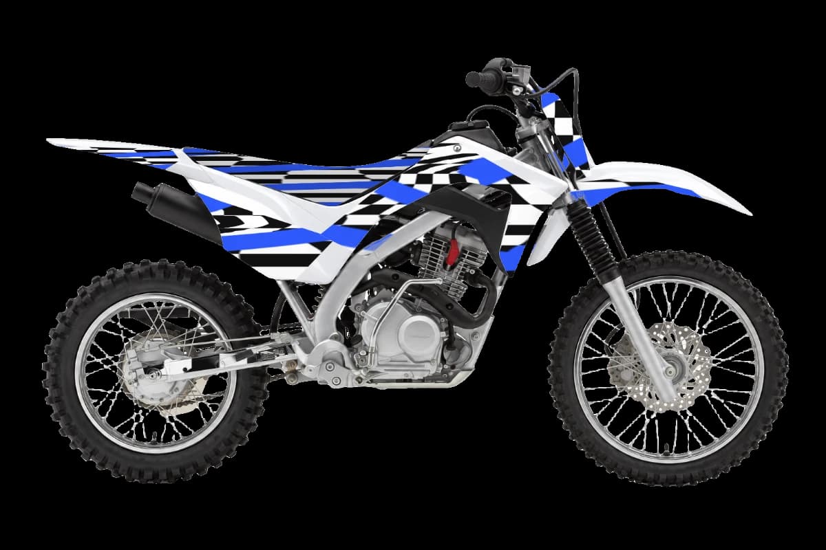 Checkered style dirt bike graphics kit on a Honda CRF125F