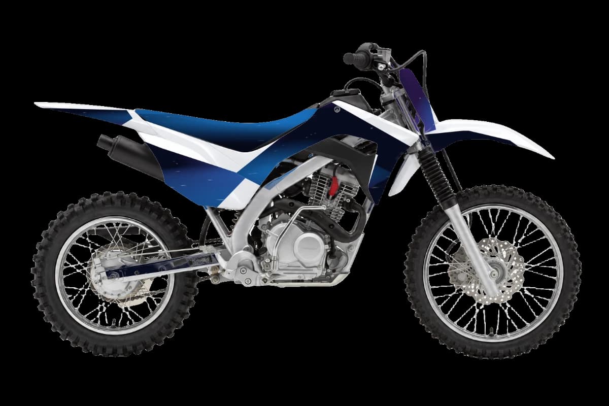 Galaxy style dirt bike graphics kit on a Honda CRF125F