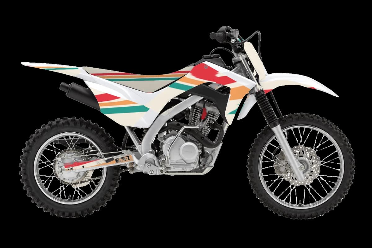 Retro style dirt bike graphics kit on a Honda CRF125F