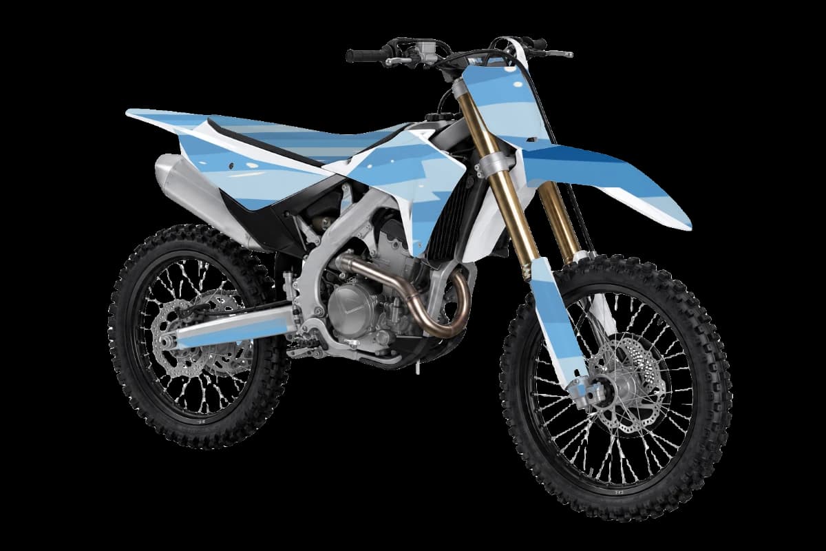 Wave graphics kit on a Honda CRF250R, front angle, gloss finish