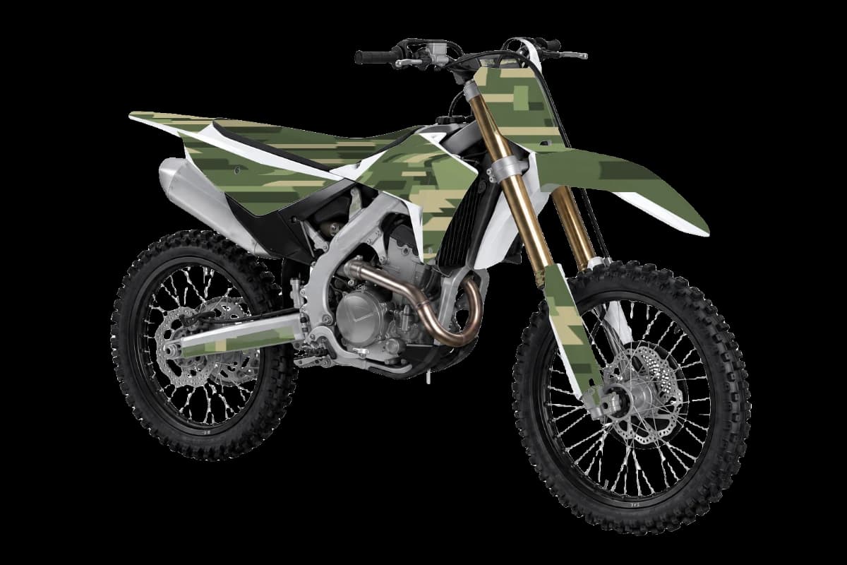 Digital Camo style dirt bike graphics kit on a Honda CRF250R