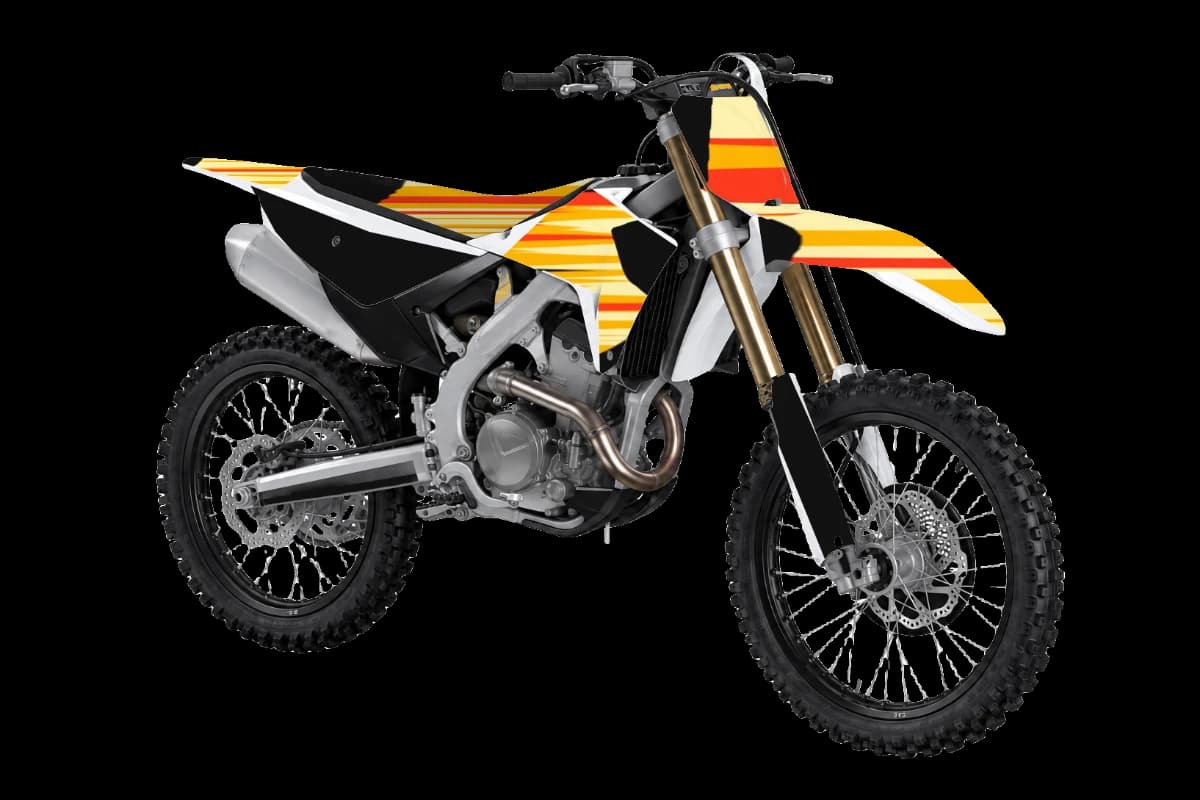 Inferno style dirt bike graphics kit on a Honda CRF250R