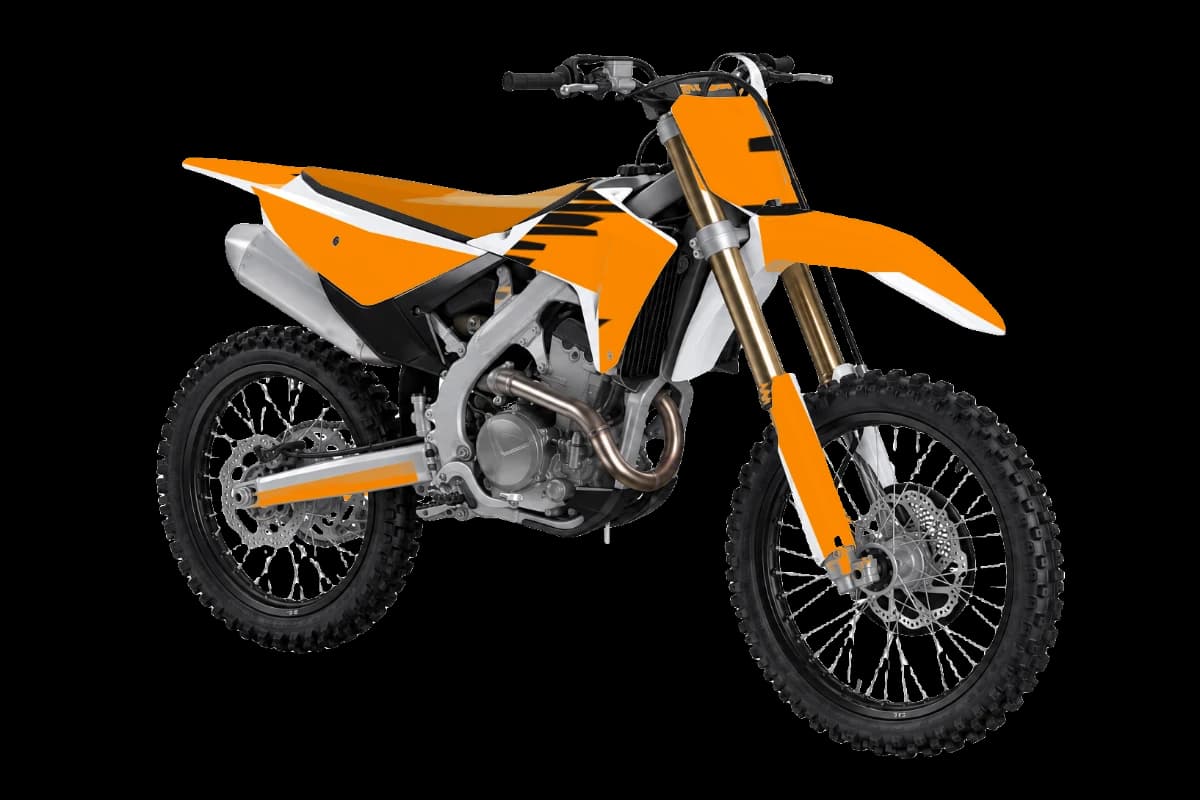 Tiger Claw style dirt bike graphics kit on a Honda CRF250R
