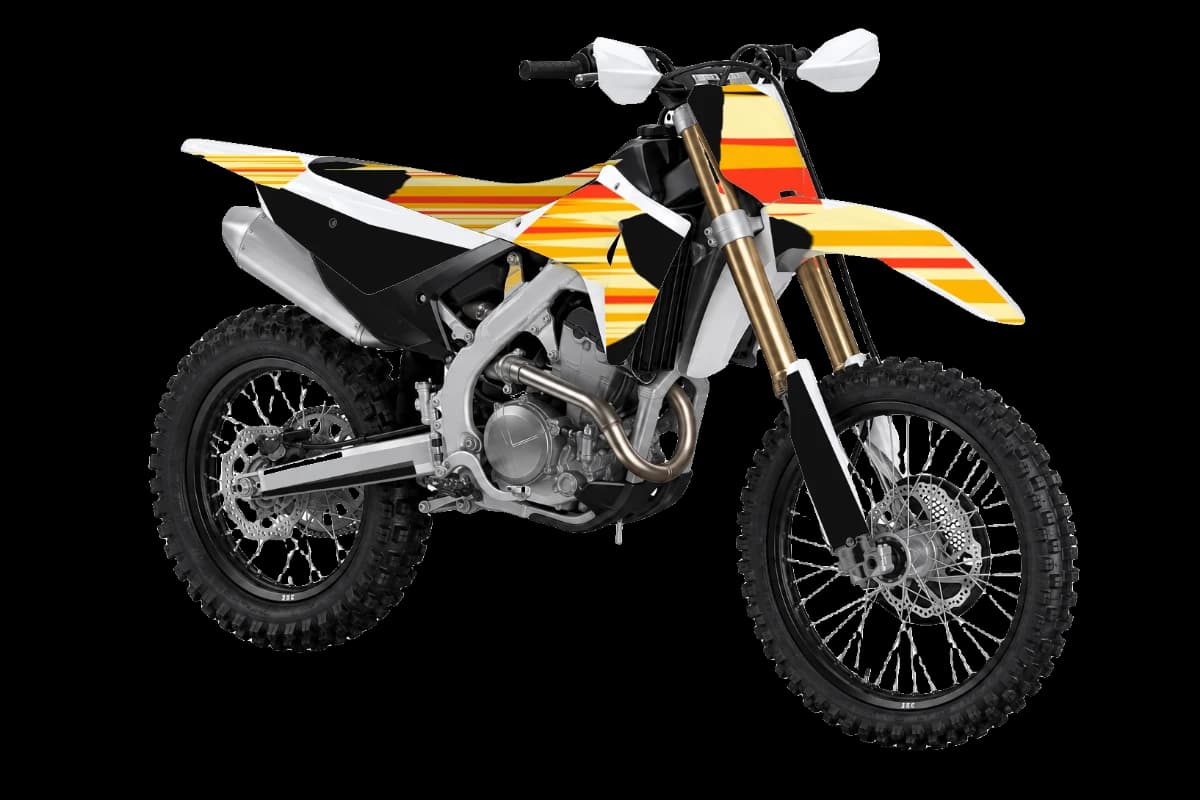 Flame style dirt bike graphics kit on a Honda CRF250RX