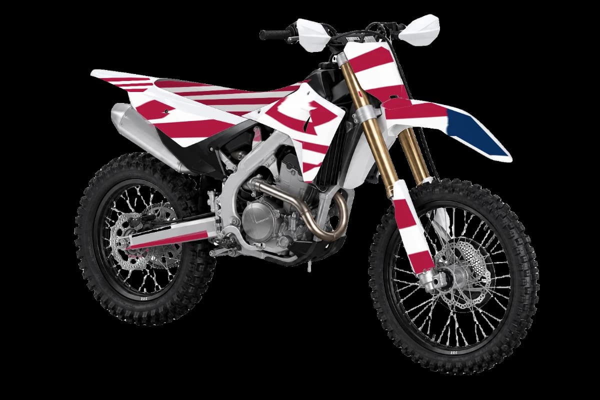American flag style dirt bike graphics kit on a Honda CRF250RX