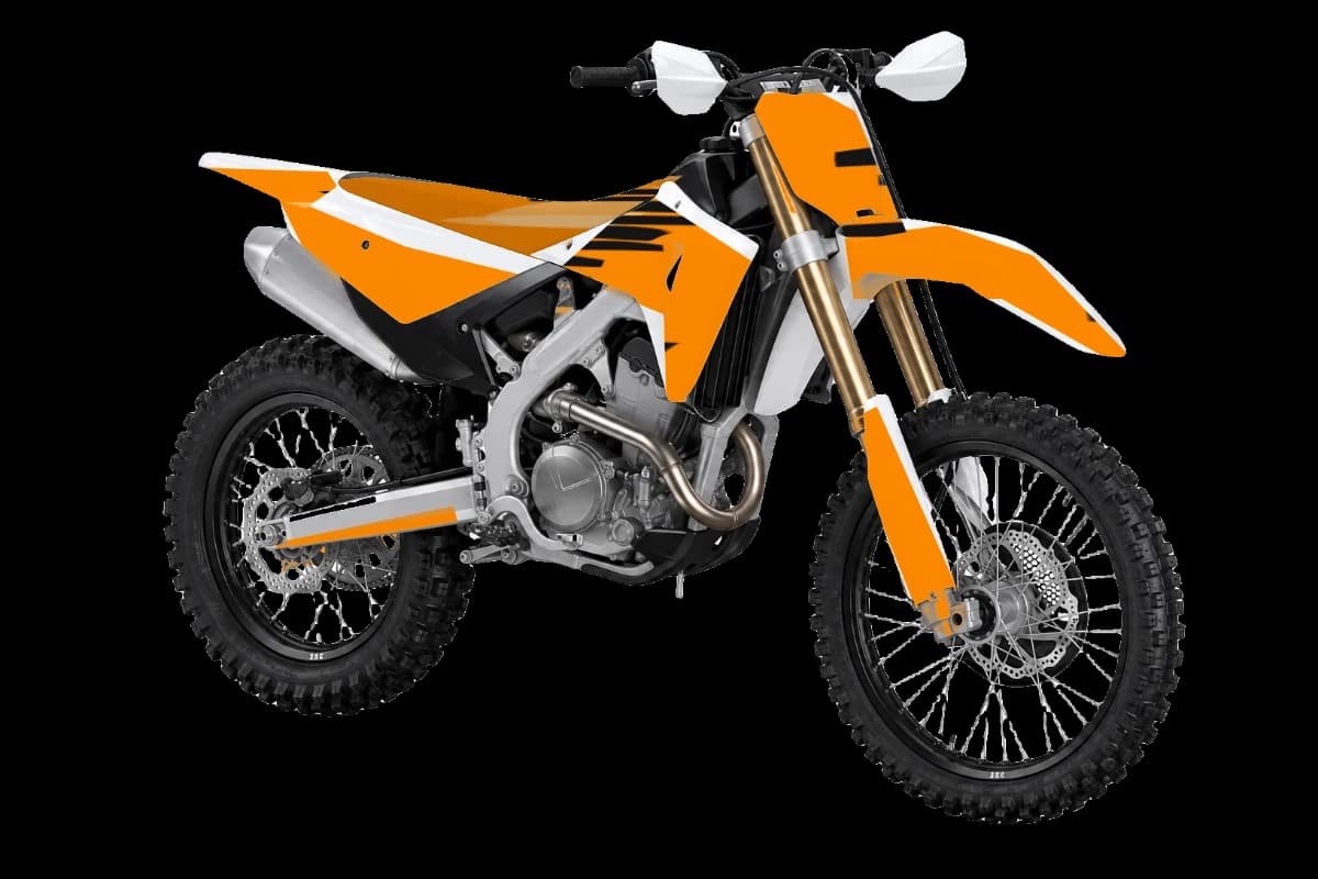 Tiger stripe style dirt bike graphics kit on a Honda CRF250RX