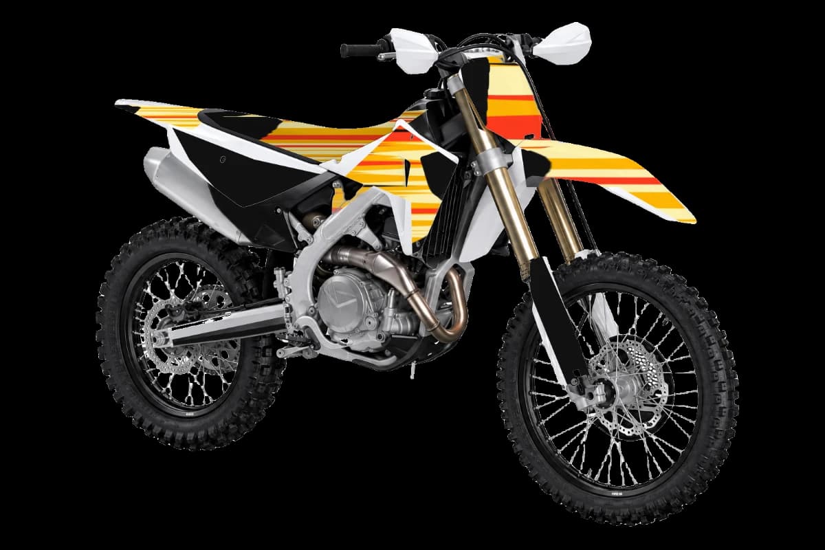 Flame style dirt bike graphics kit on a Honda CRF450RX