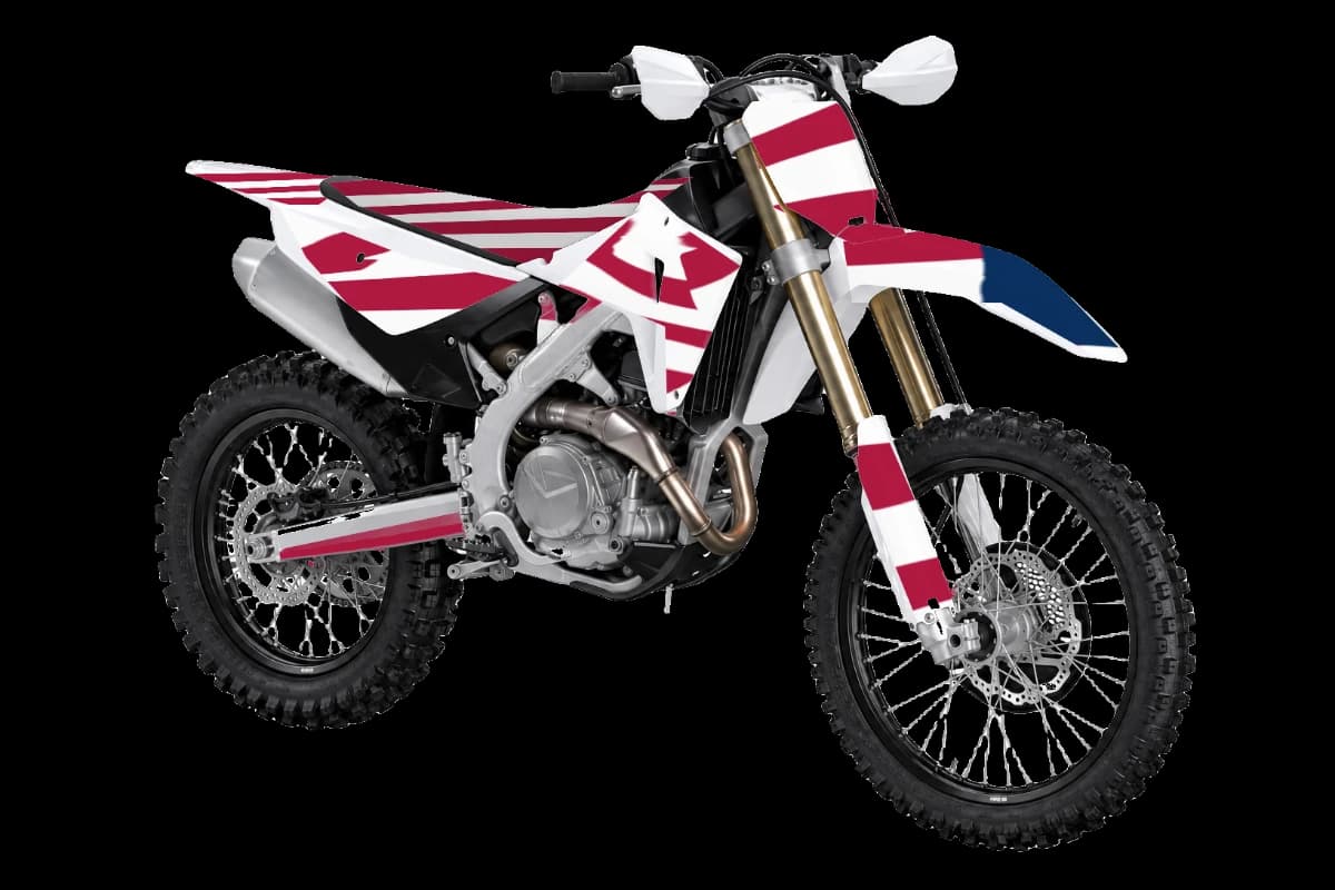 American flag style dirt bike graphics kit on a Honda CRF450RX