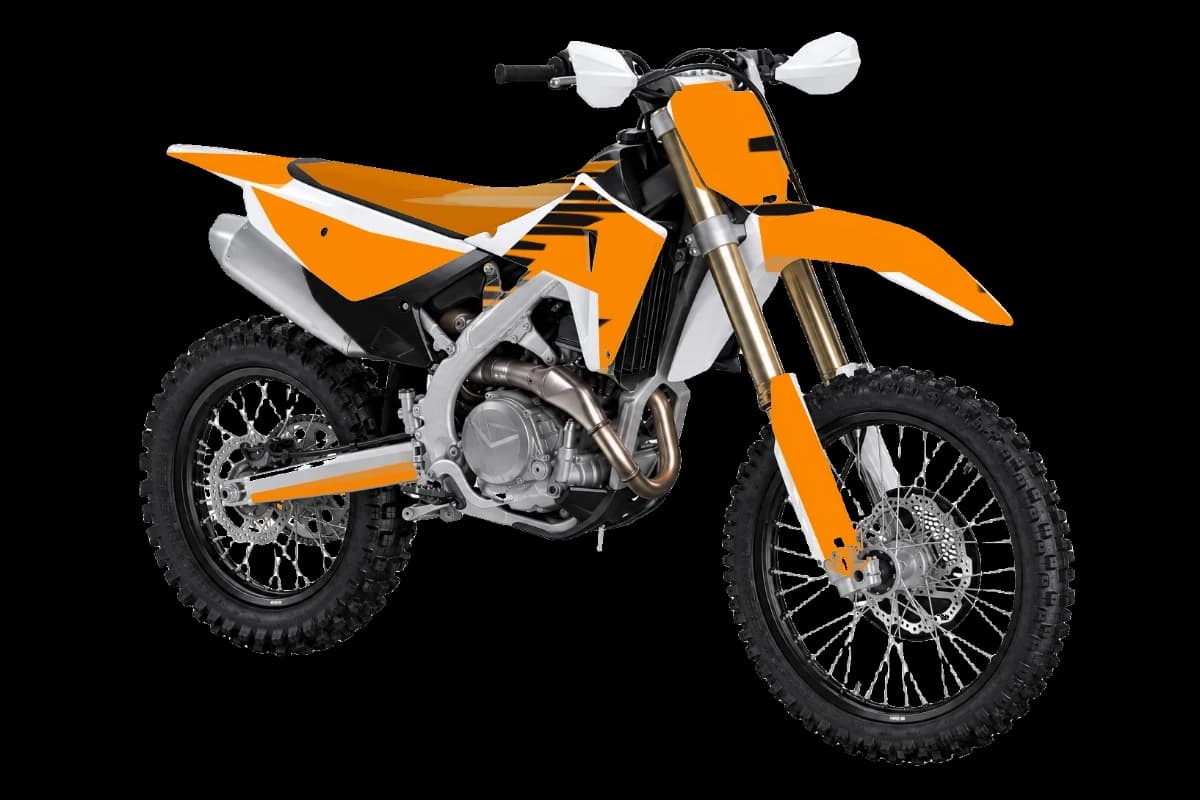 Tiger stripe style dirt bike graphics kit on a Honda CRF450RX