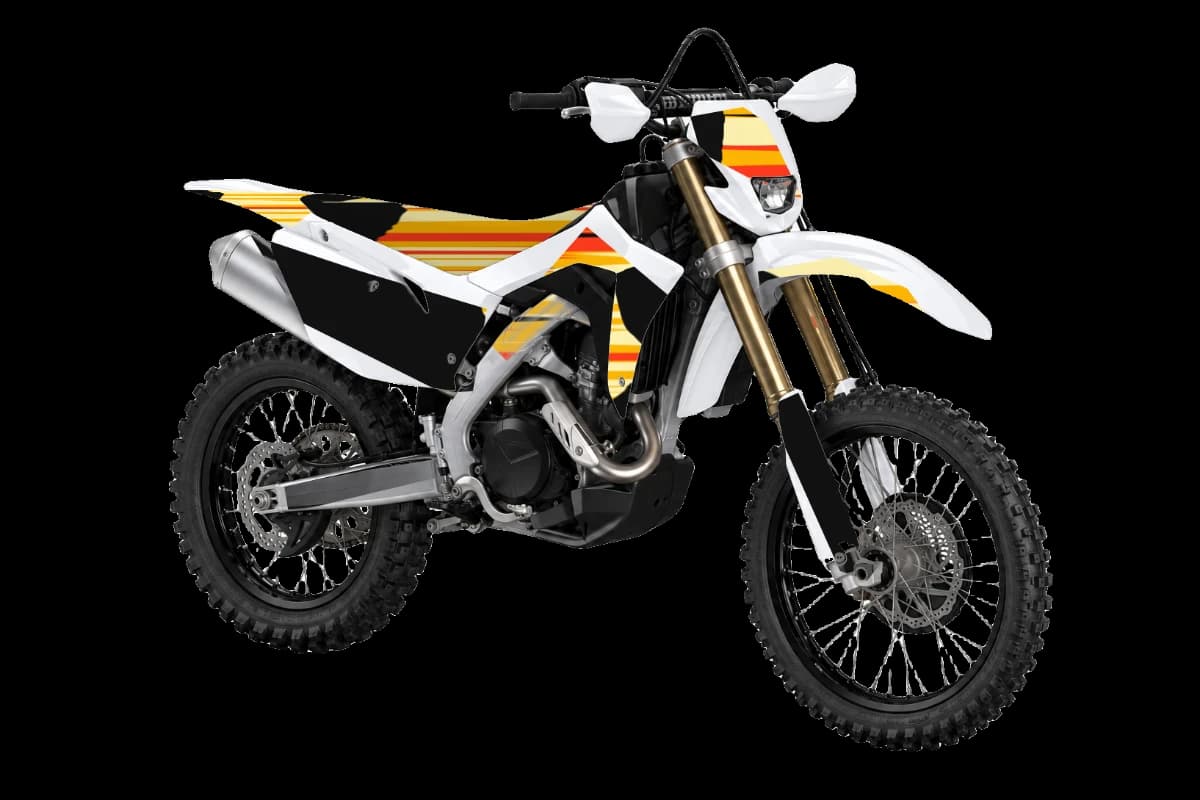 Flame style dirt bike graphics kit on a Honda CRF450X