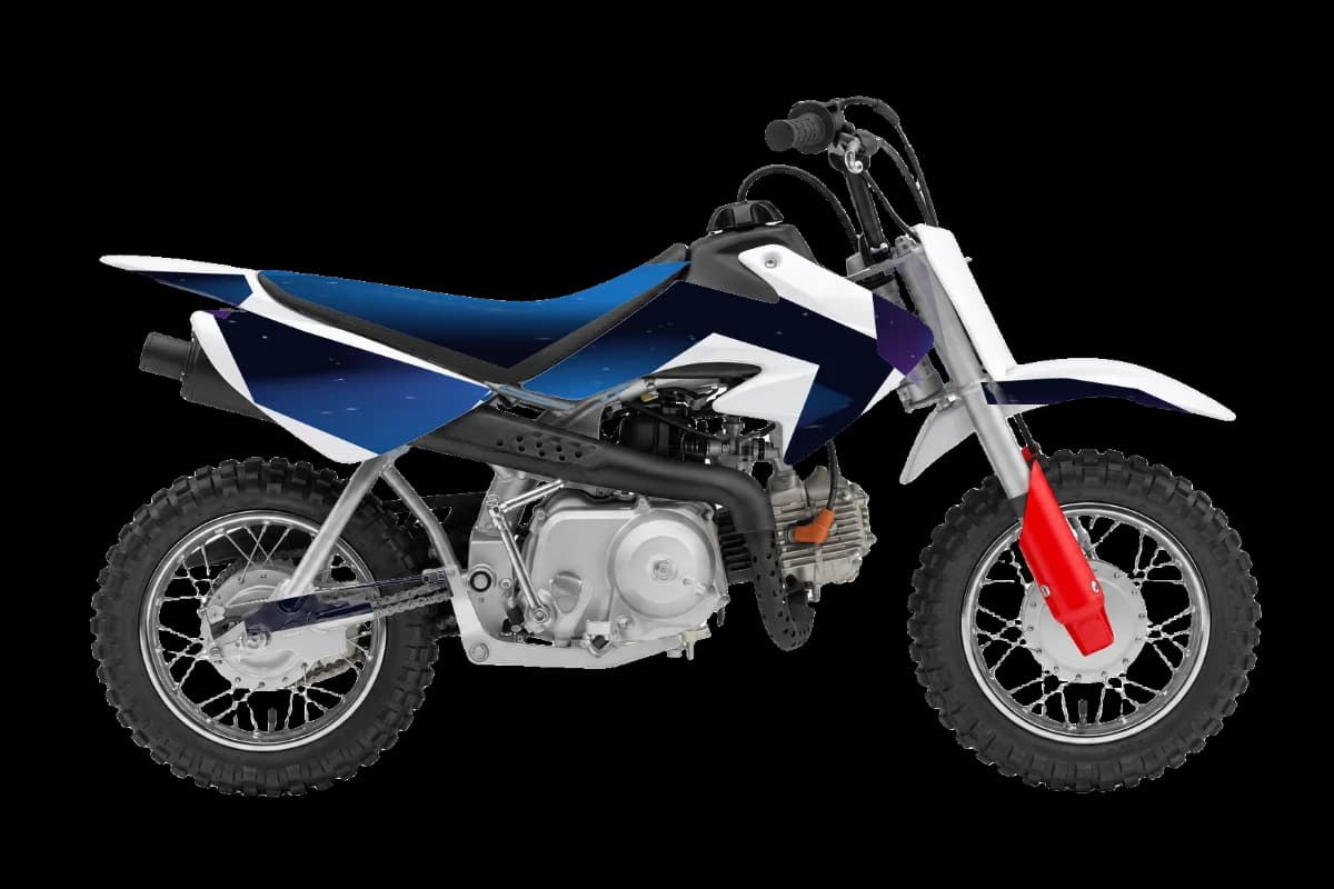 Galaxy style dirt bike graphics kit on a Honda CRF50F