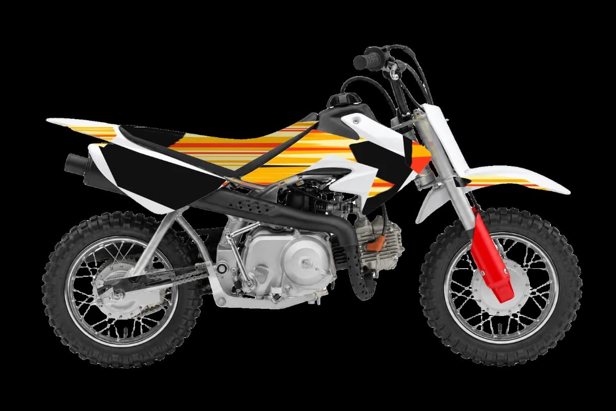 Flame style dirt bike graphics kit on a Honda CRF50F