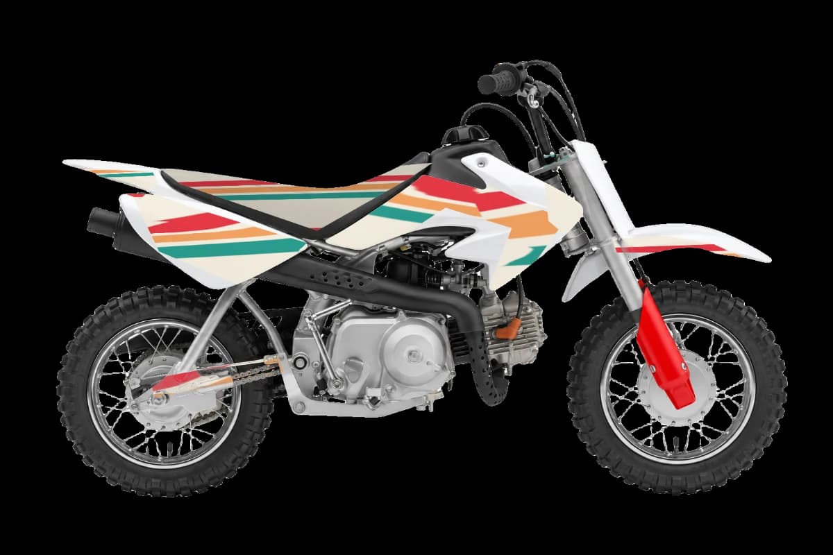 Retro style dirt bike graphics kit on a Honda CRF50F