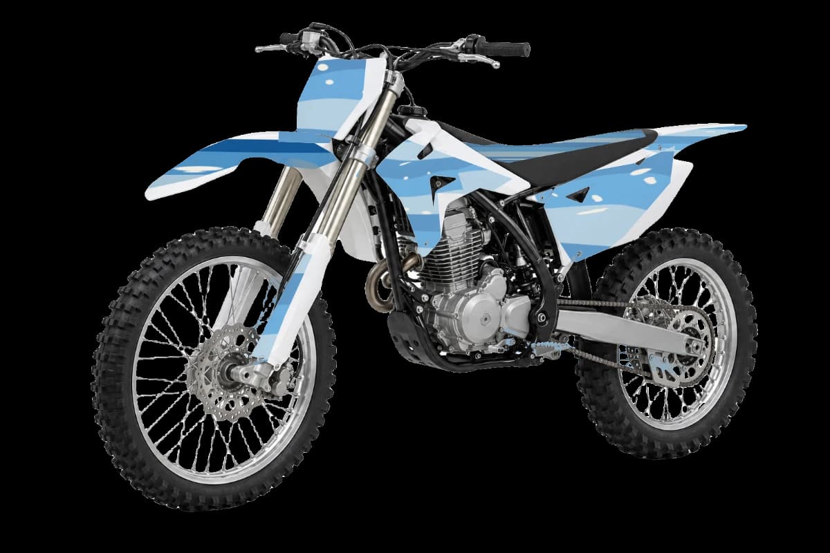 Wave style dirt bike graphics kit on a Kayo K2