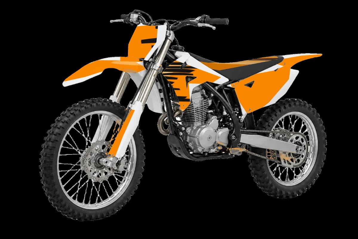 Tiger stripe style dirt bike graphics kit on a Kayo K2