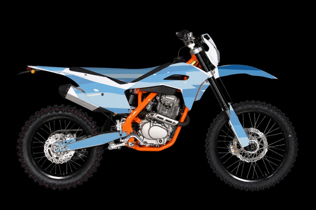 Wave style dirt bike graphics kit on a Kayo K4