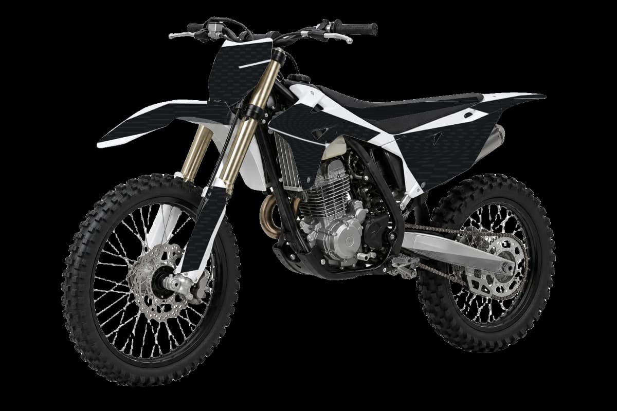 Carbon fiber style dirt bike graphics kit on a Kayo K4