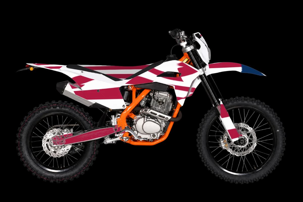 American flag style dirt bike graphics kit on a Kayo K4