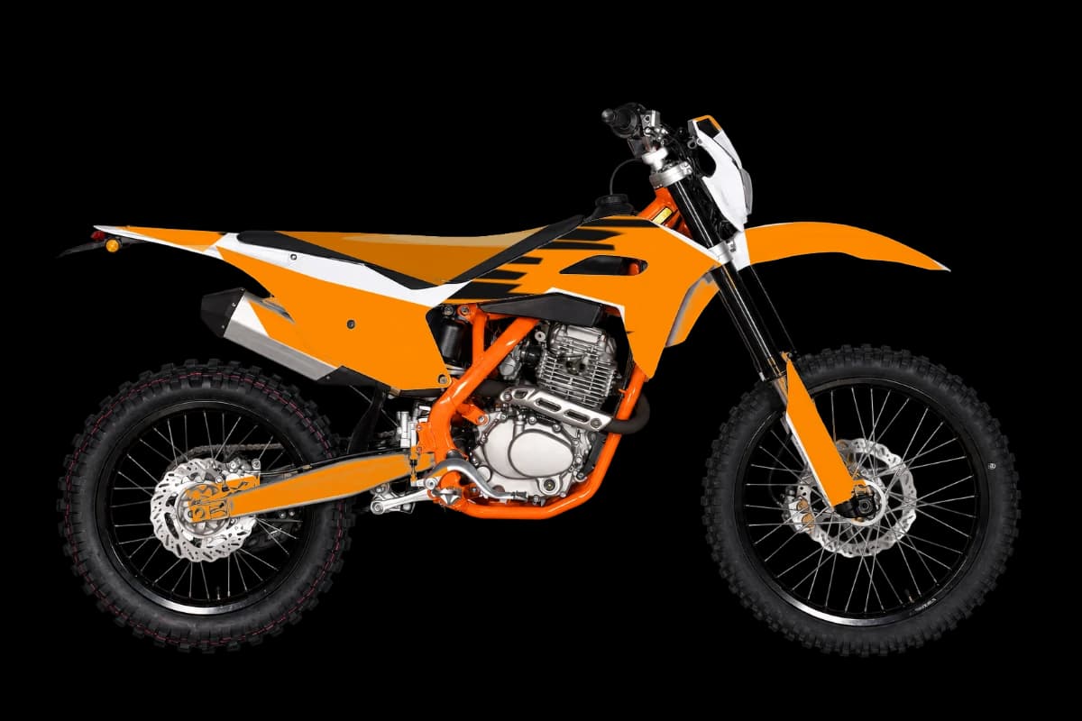 Tiger stripe style dirt bike graphics kit on a Kayo K4