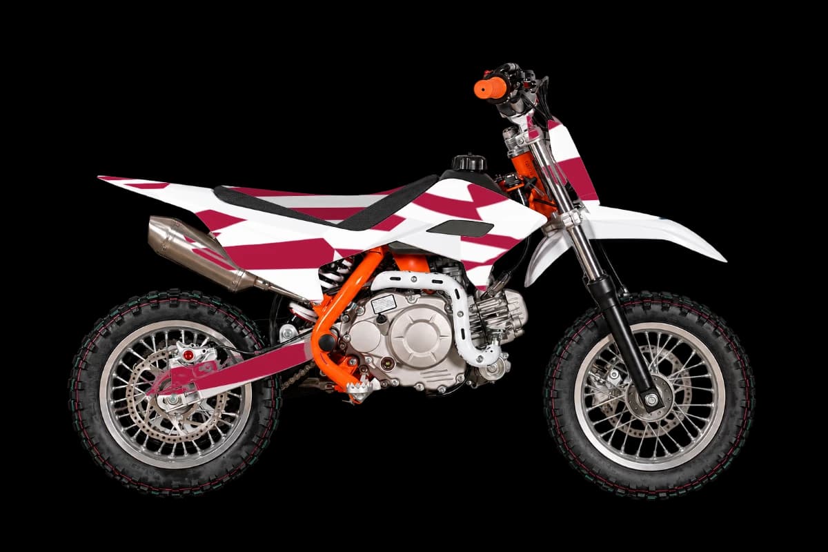 American flag style dirt bike graphics kit on a Kayo KMB