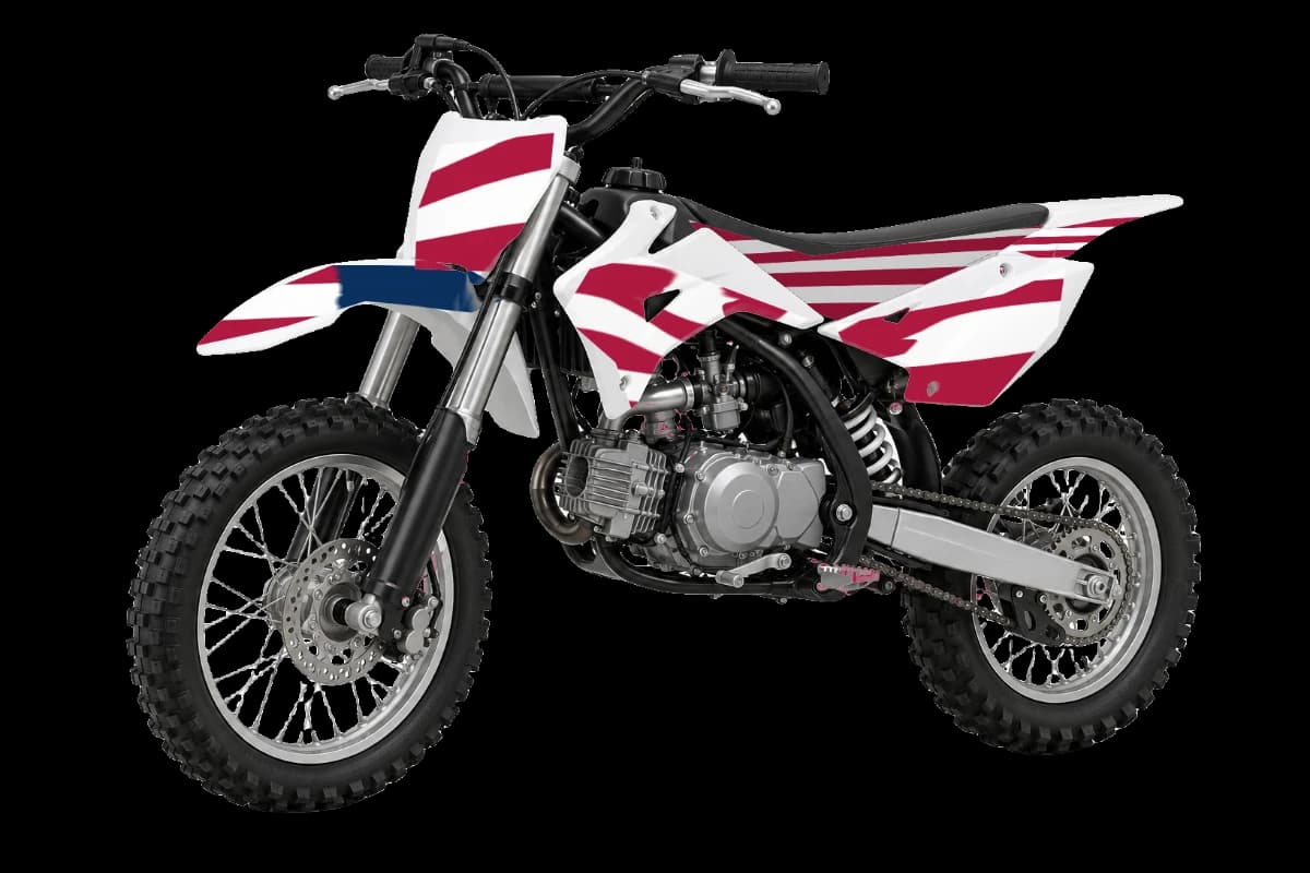 American flag style dirt bike graphics kit on a Kayo TD110