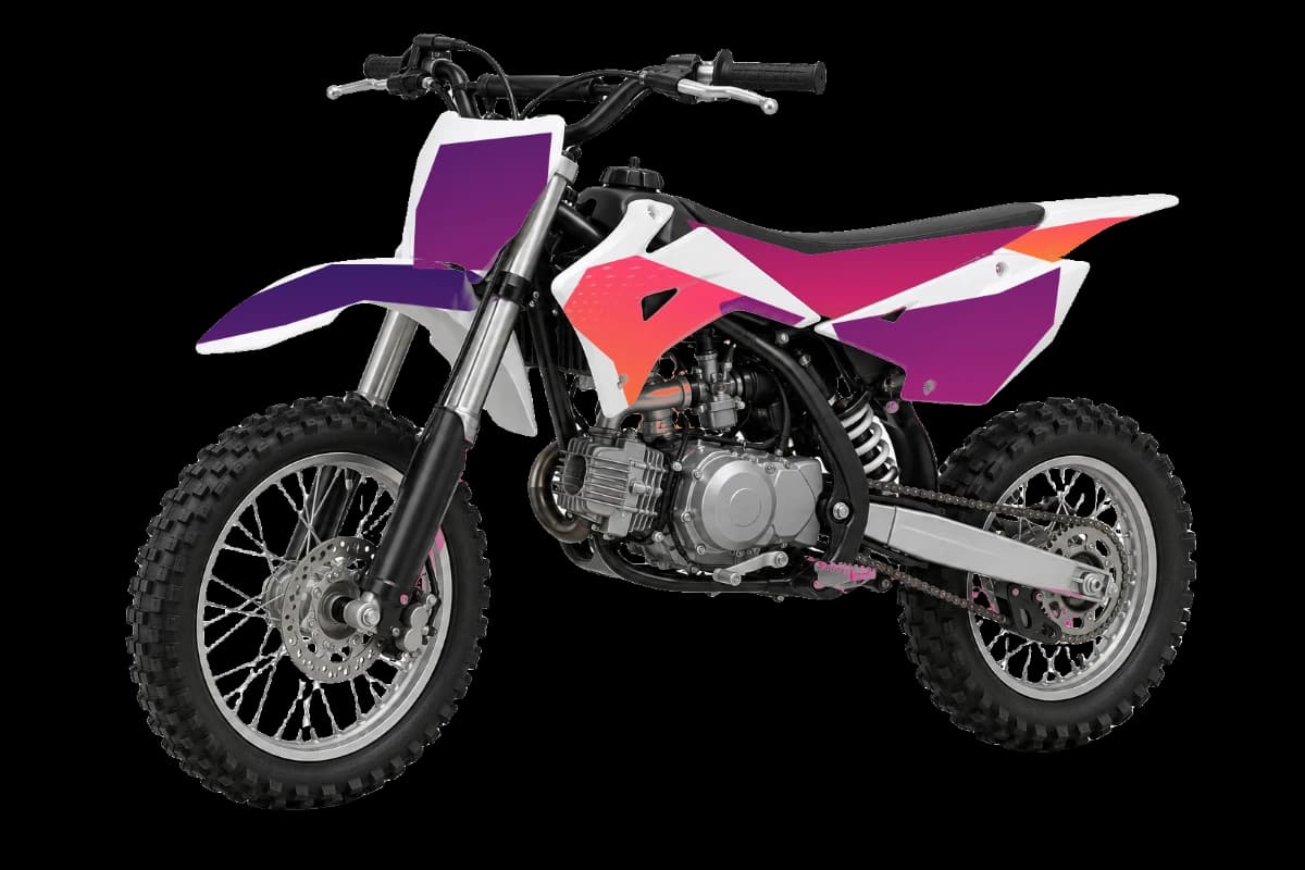 Gradient fade style dirt bike graphics kit on a Kayo TD110