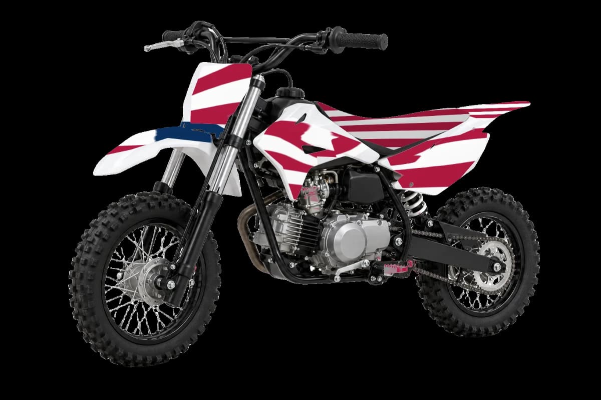 American flag style dirt bike graphics kit on a Kayo TS70
