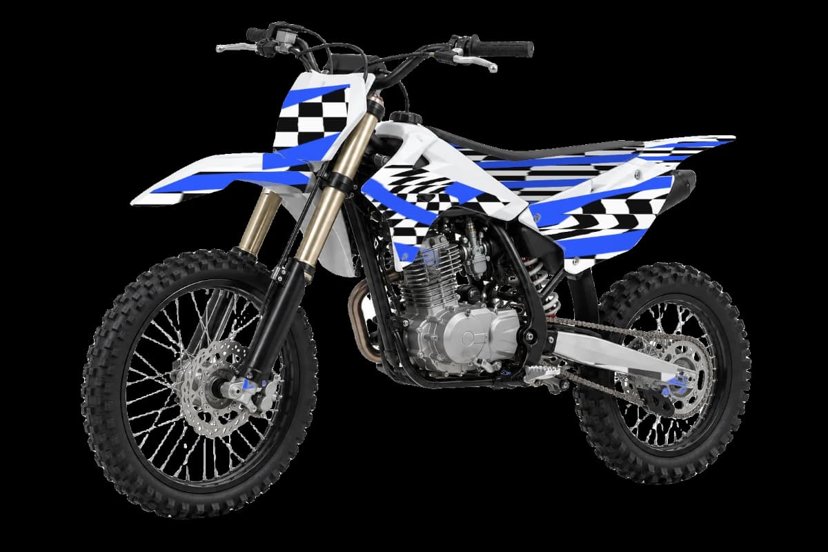 Checkered style dirt bike graphics kit on a Kayo TT125