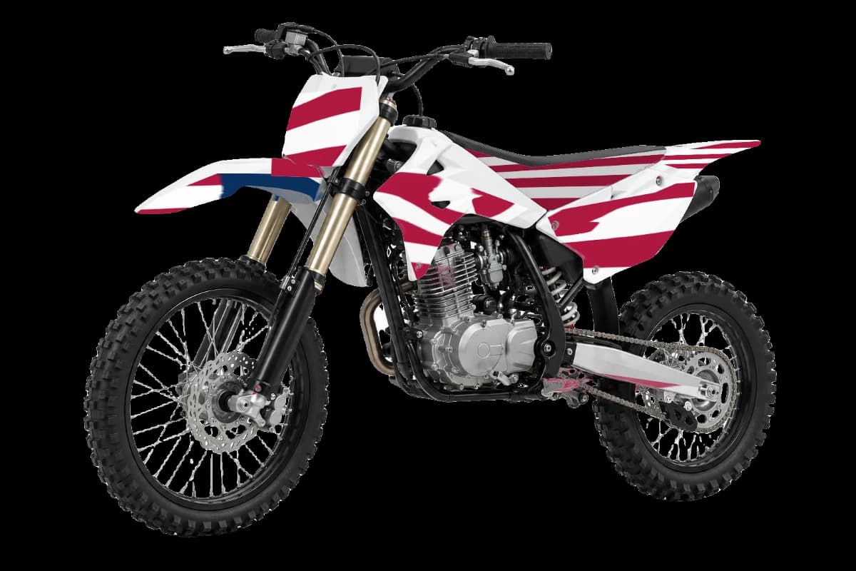 American flag style dirt bike graphics kit on a Kayo TT125