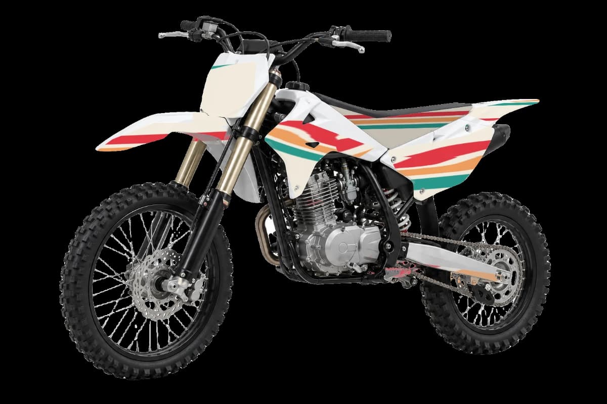 Retro style dirt bike graphics kit on a Kayo TT125