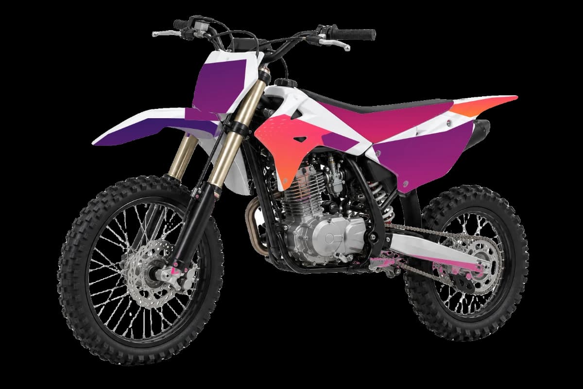 Gradient fade style dirt bike graphics kit on a Kayo TT125