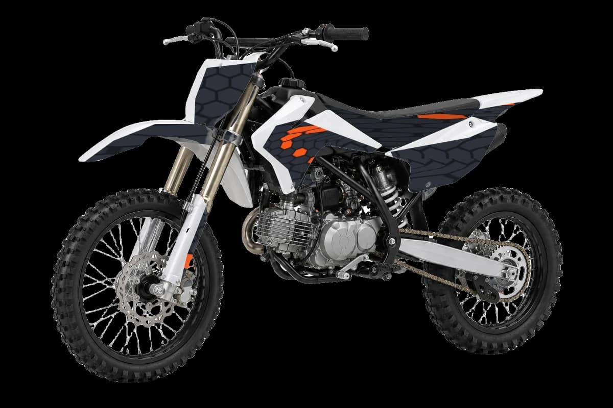 Honeycomb style dirt bike graphics kit on a Kayo TT140