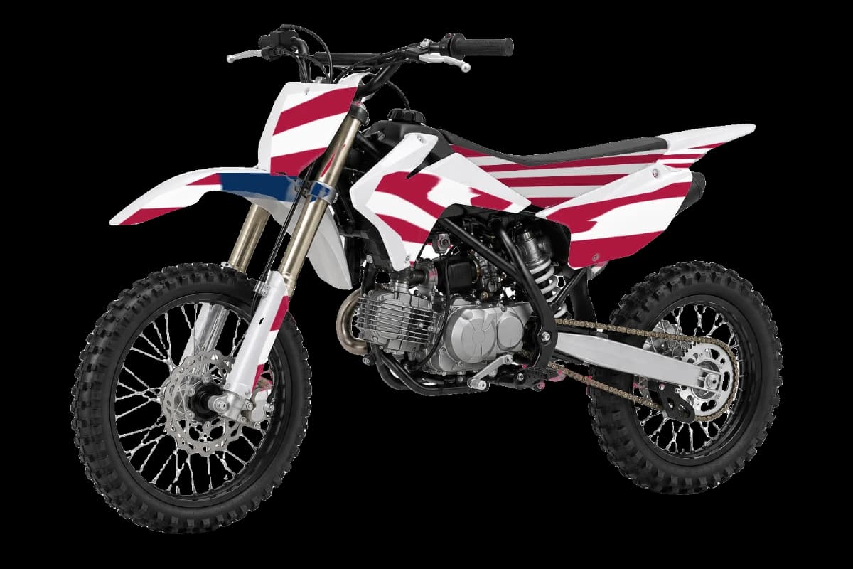 American flag style dirt bike graphics kit on a Kayo TT140