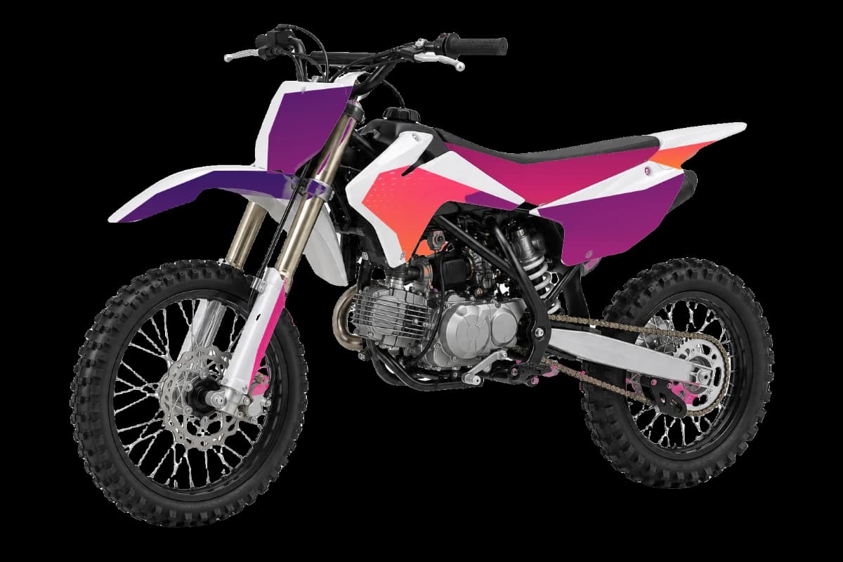 Gradient fade style dirt bike graphics kit on a Kayo TT140