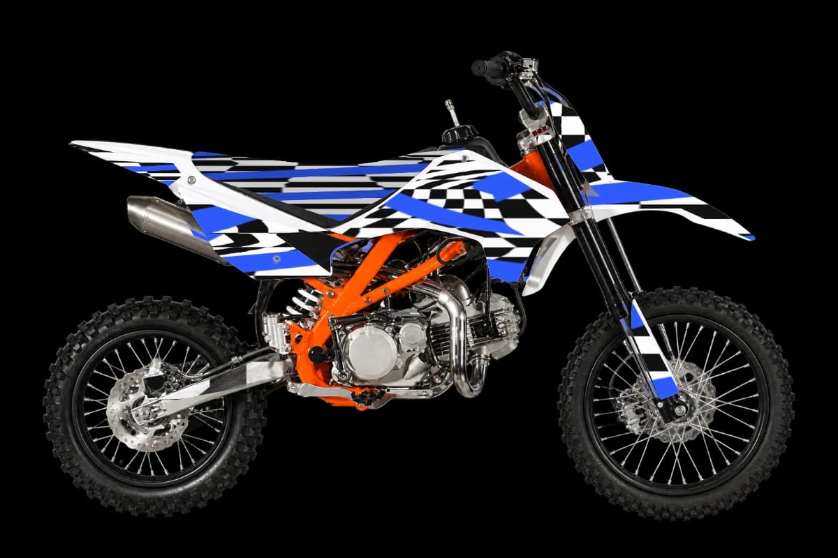 Checkered style dirt bike graphics kit on a Kayo TT160