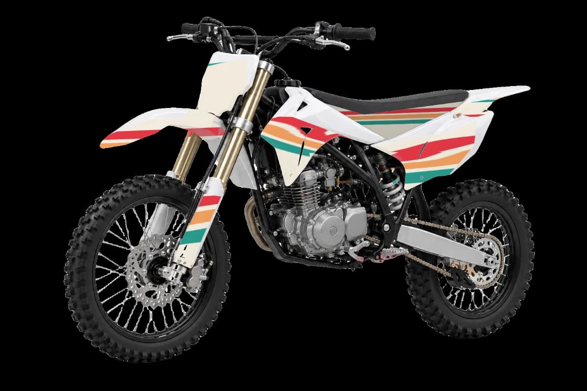 Retro style dirt bike graphics kit on a Kayo TT160