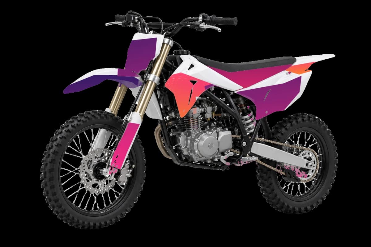 Gradient fade style dirt bike graphics kit on a Kayo TT160