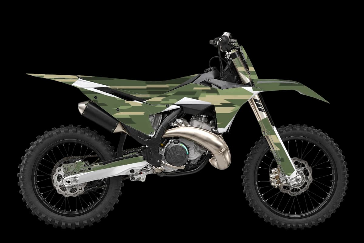 Digital camo style dirt bike graphics kit on a KTM 250 SX