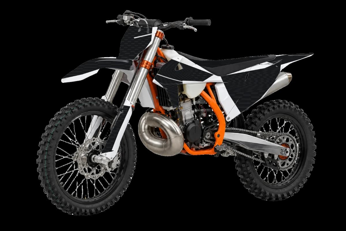 Carbon fiber style dirt bike graphics kit on a KTM 300 SX