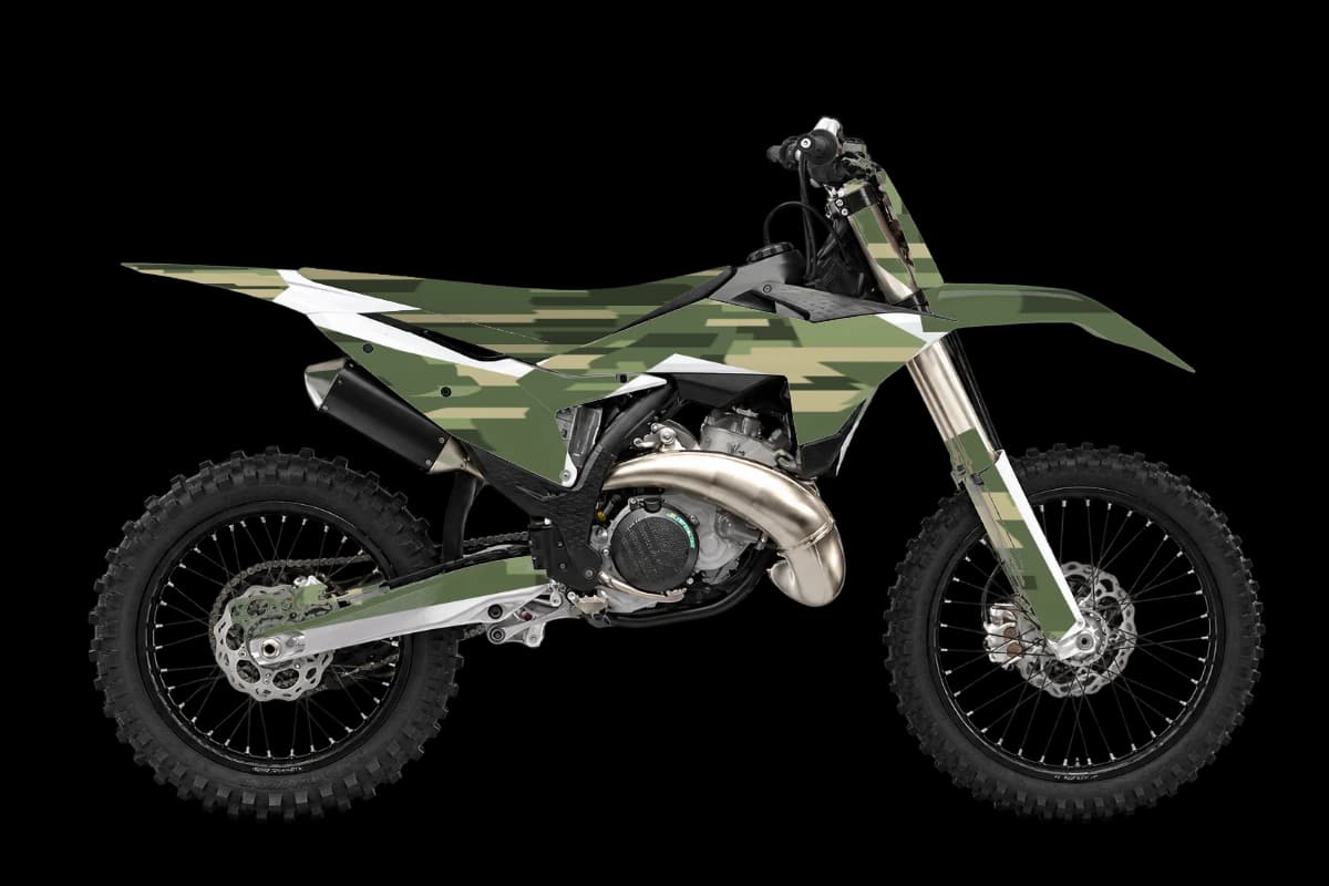 Digital Camo style dirt bike graphics kit on a KTM 300 SX