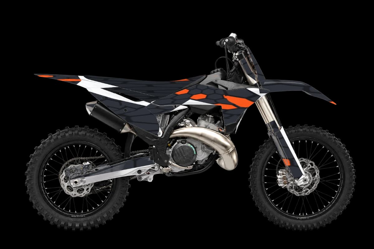 Honeycomb graphics kit on a KTM 300 SX, front angle, gloss finish