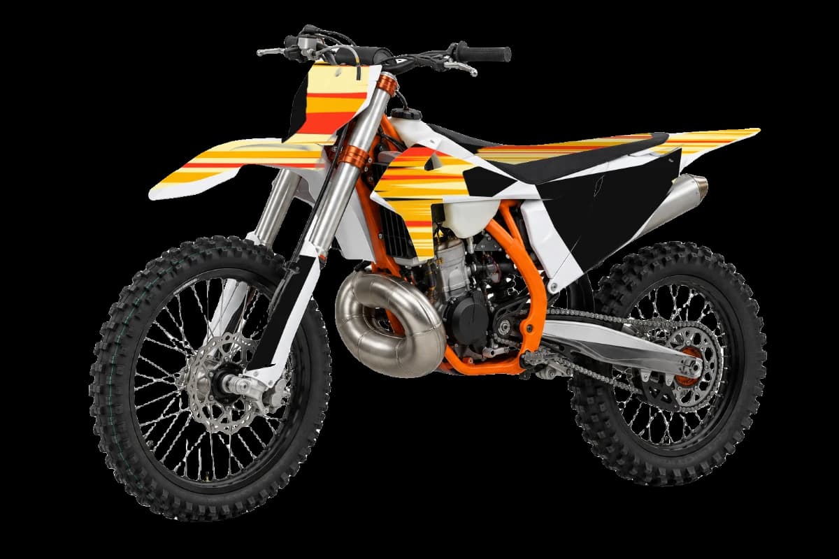 Inferno style dirt bike graphics kit on a KTM 300 SX