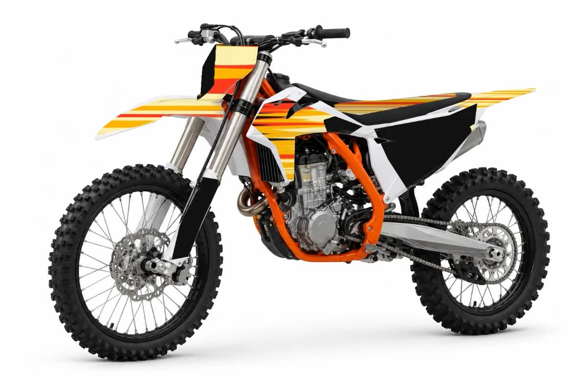 Flame graphics kit on a dirt bike