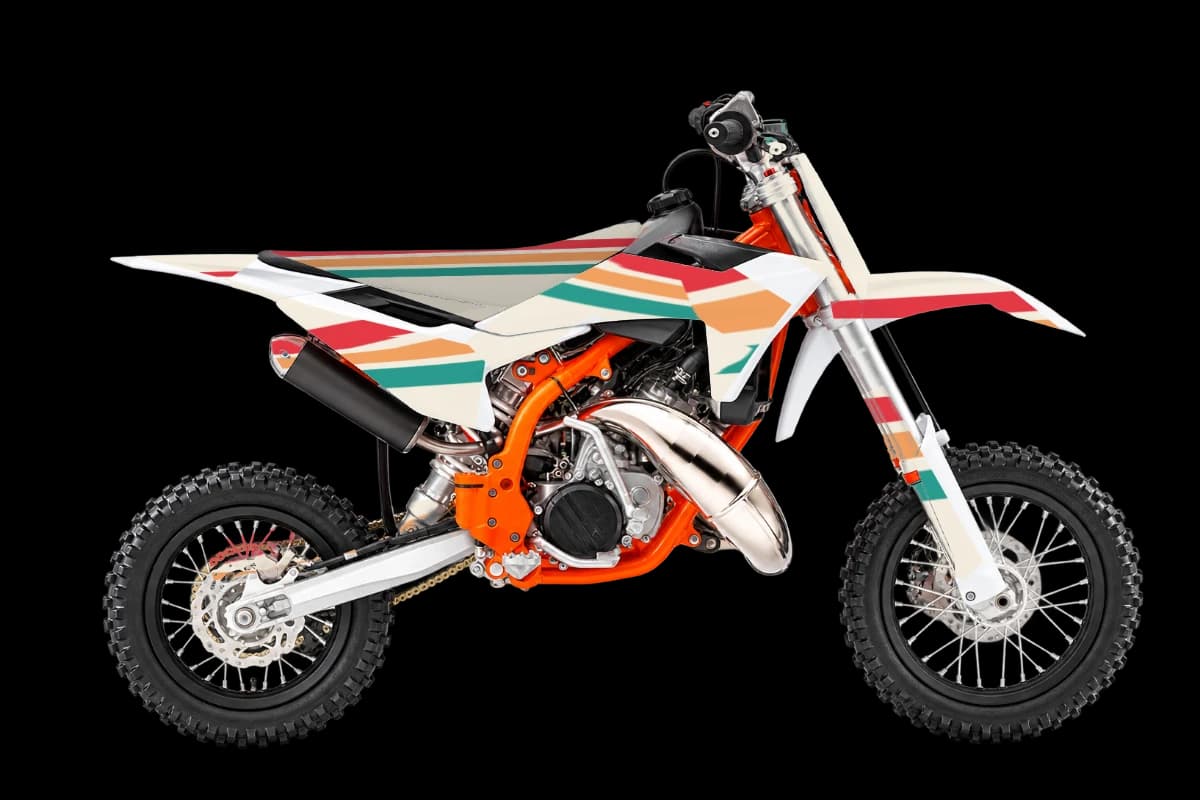 Retro style dirt bike graphics kit on a KTM 50 SX